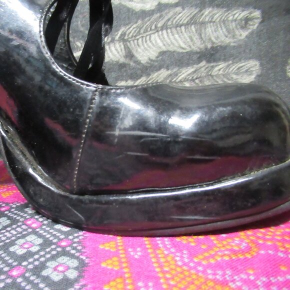 Goth Black Patent Leather Chunky Platform Heel Mary Jane Shoes *Flawed* - Picture 10 of 12